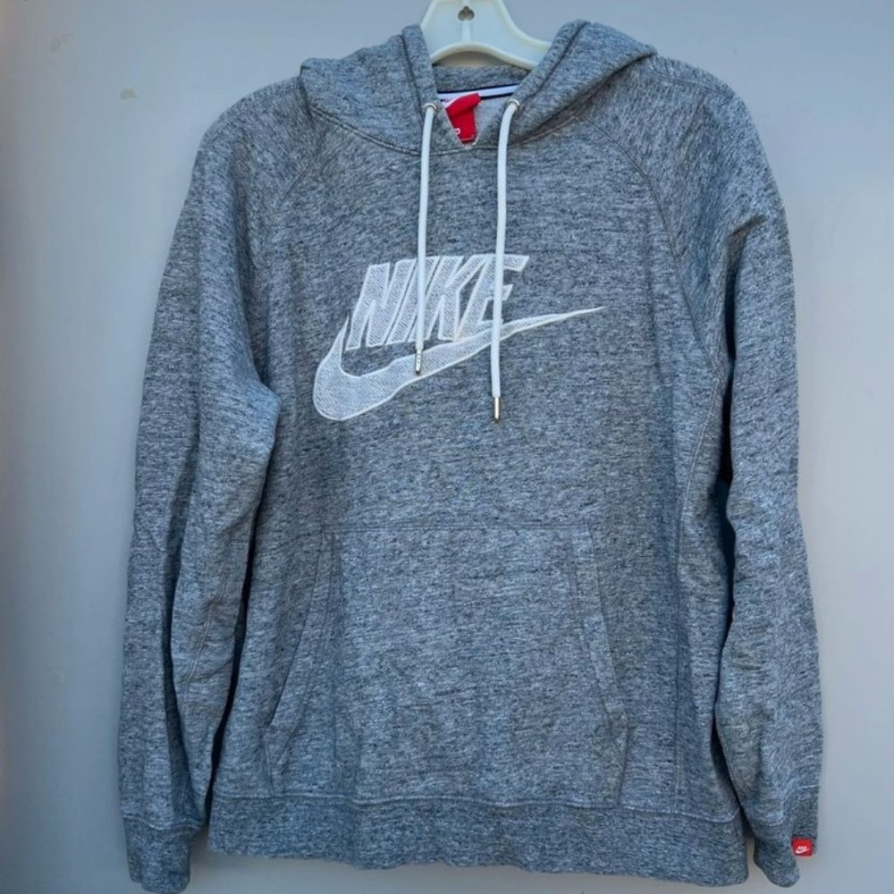Nike Vintage Grey White Mens Pullover Hoodie Jacket